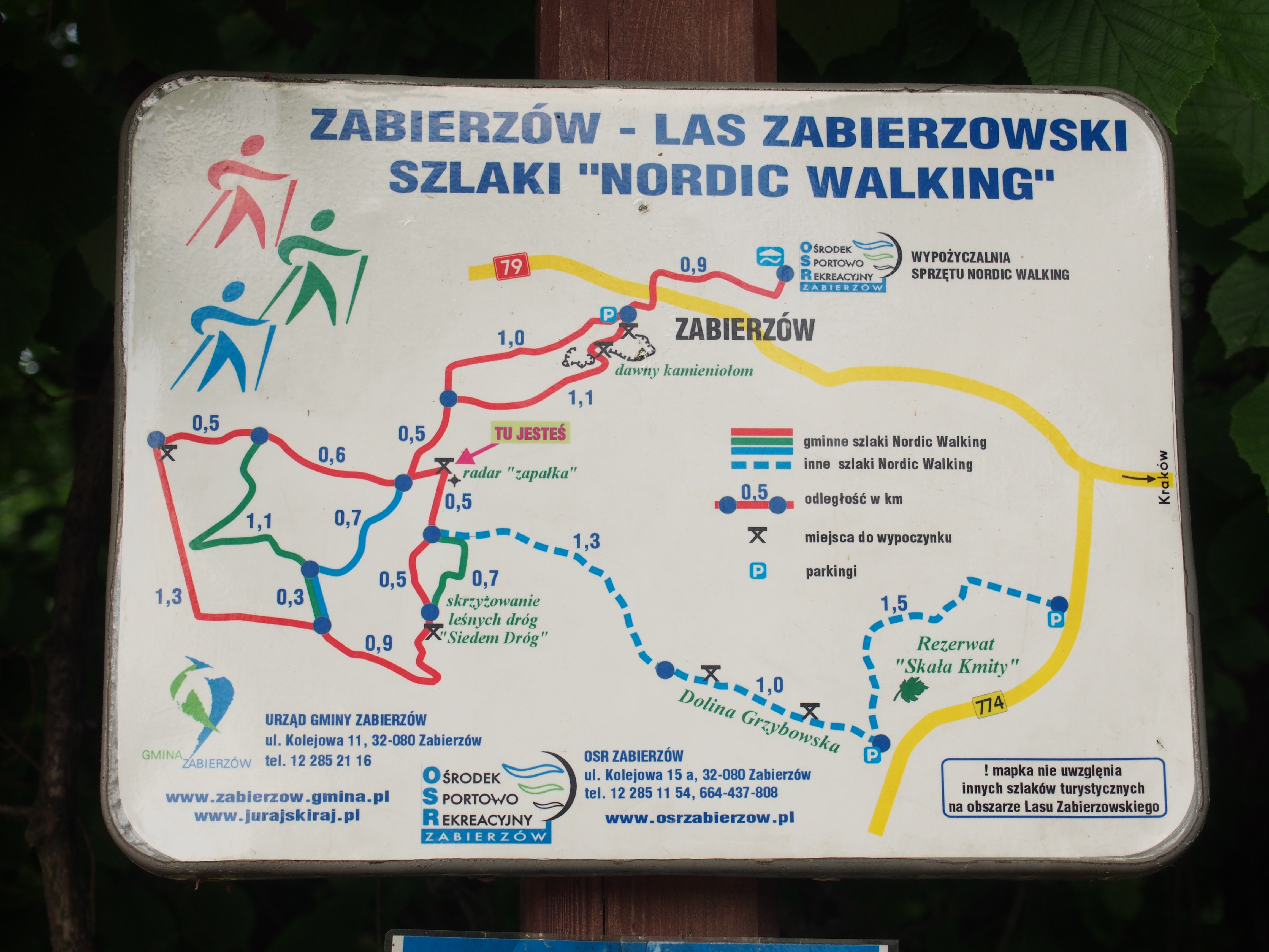 Mapa ze szlakami do nordic walkingu w lesie Zabierzowskim